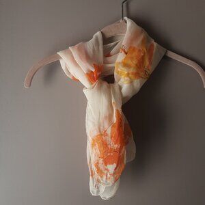 Gorgeous Silk Floral Oblong Scarf Cream with Orange and Yellow
